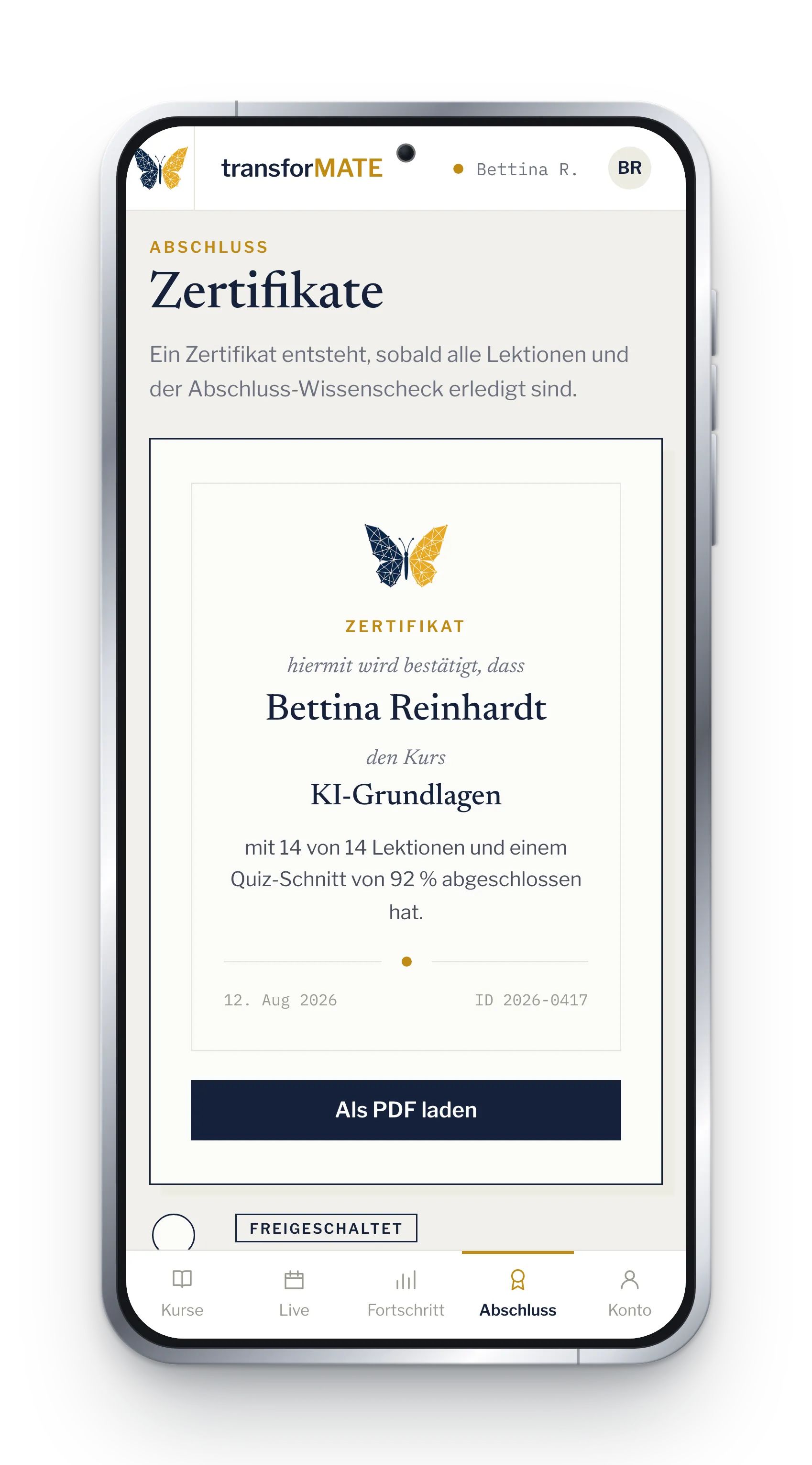 Am Ende ein Nachweis, den Ihre Leute behalten.
